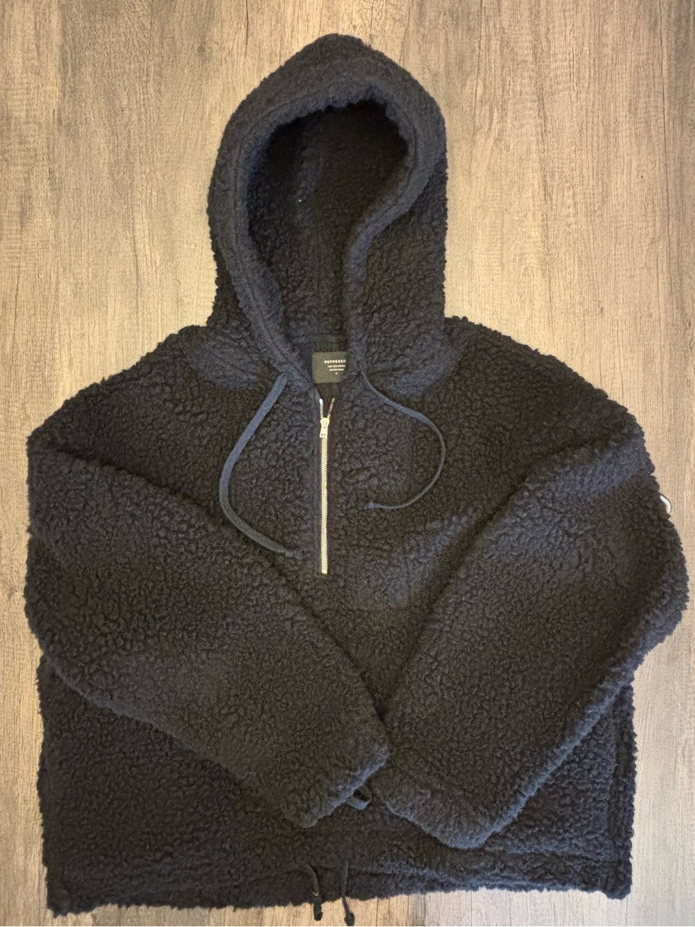 Men's Represent Clo Black Wool Blend Sherpa Quarter Zip-Up Hoodie Sweater